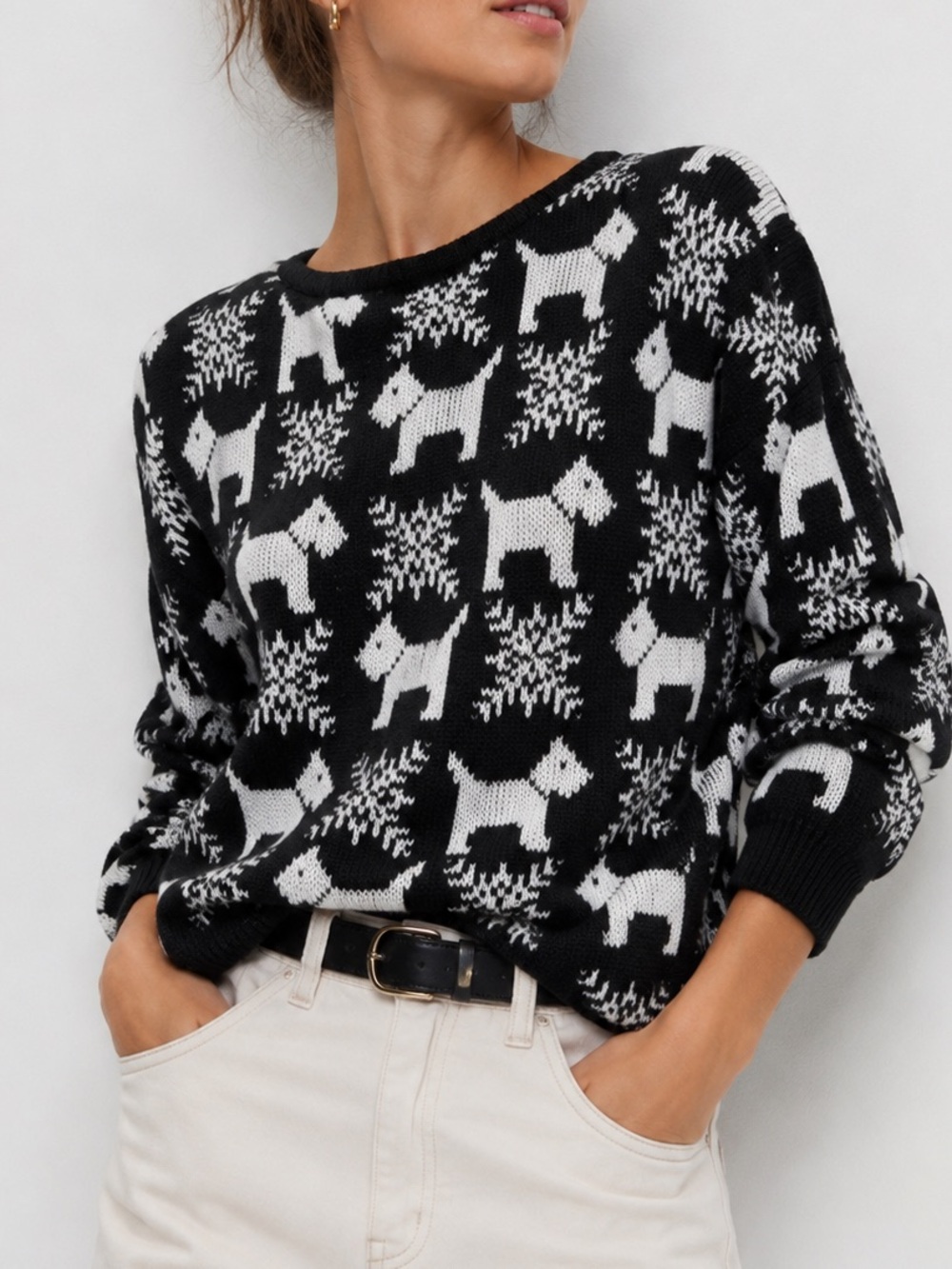 Black and White Patterned Women's Sweater